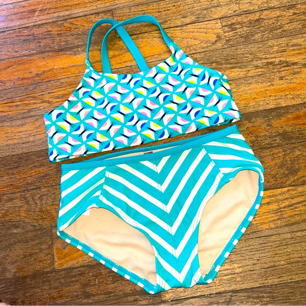 Tea Collection Girls 6 Turquoise Swimsuit